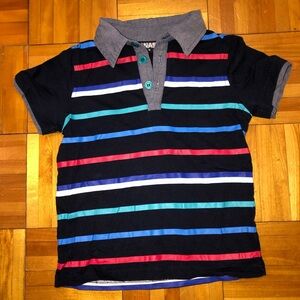 Navy Striped Polo Shirt with Gray Collar